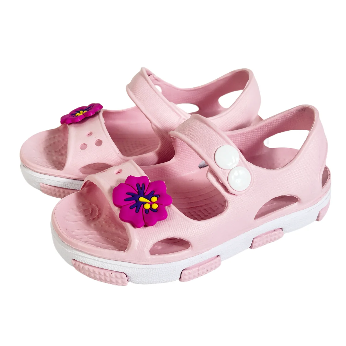 Toddler Girls Cute Cartoon Flower Open Toe Slip On Hollow Out EVA Outdoor Slipper, Kids Casual Soft Sole Anti-skid Beach Sandals