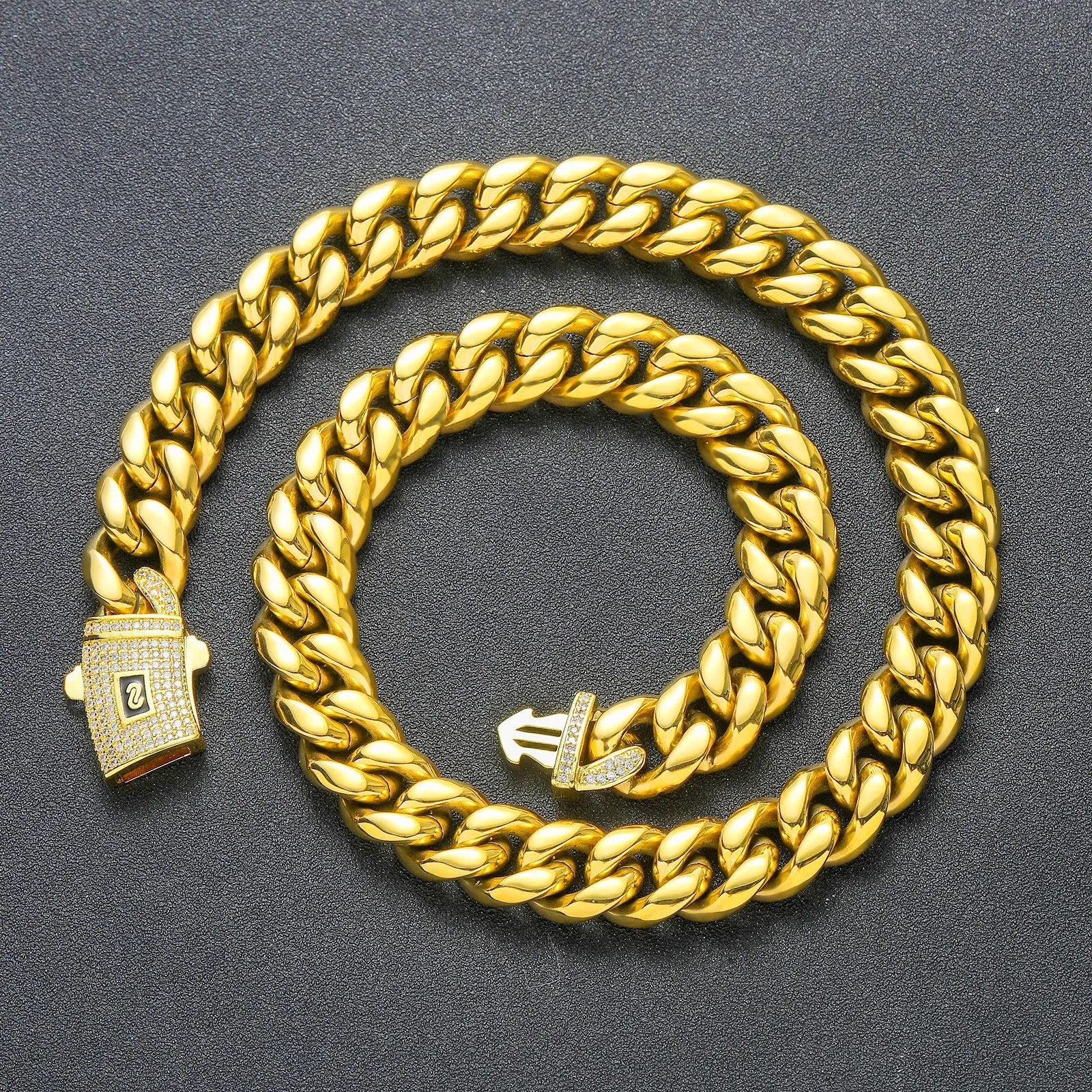 9999 24K genuine gold men's flat chain Boss diamond necklace, simple and elegant, men's exclusive diamond necklace