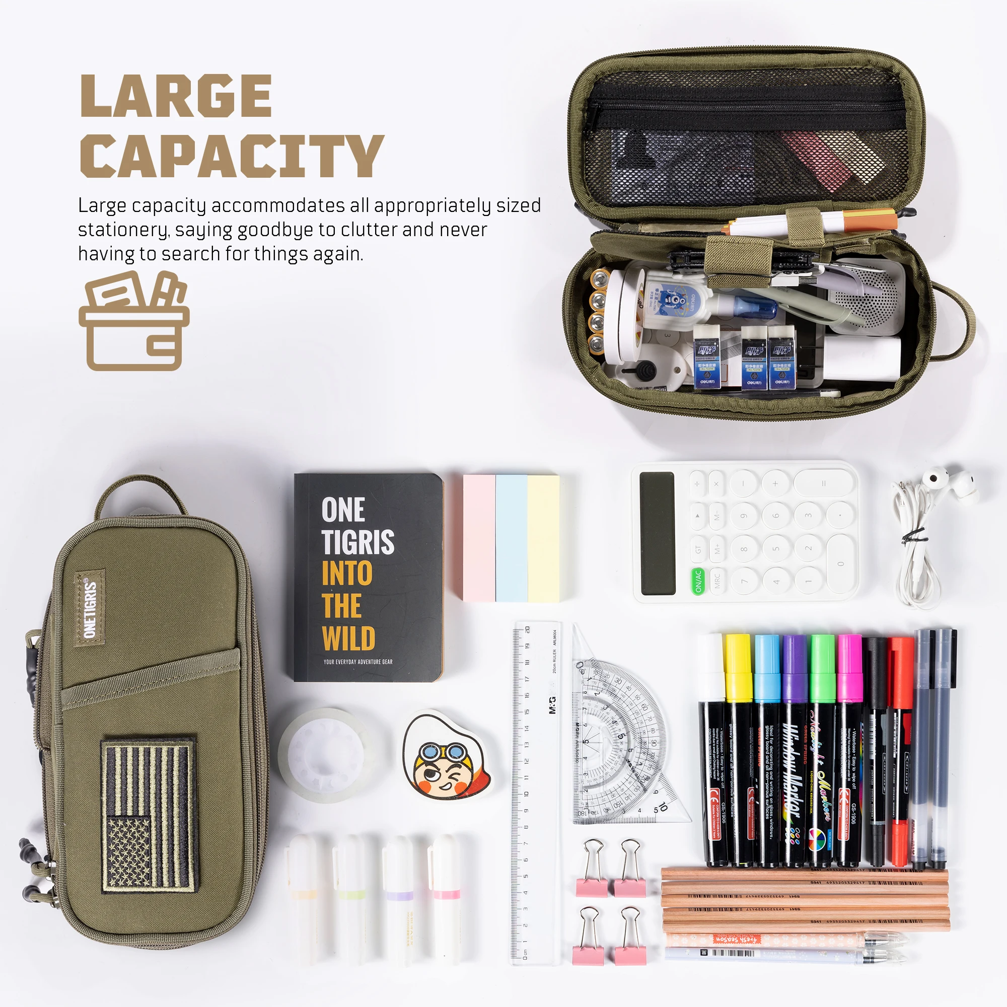 ONETIGRIS Pencil Case - Pencil Pouch School Office Supplies Stationery, Zipper Multi-Slot Large Capacity Pencil Bag Organizer