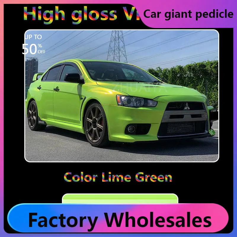 

Highest quality super gloss Lemon Green true Gloss vinyl wrap for Vehicle wrap quality Warranty ZHUAIYA