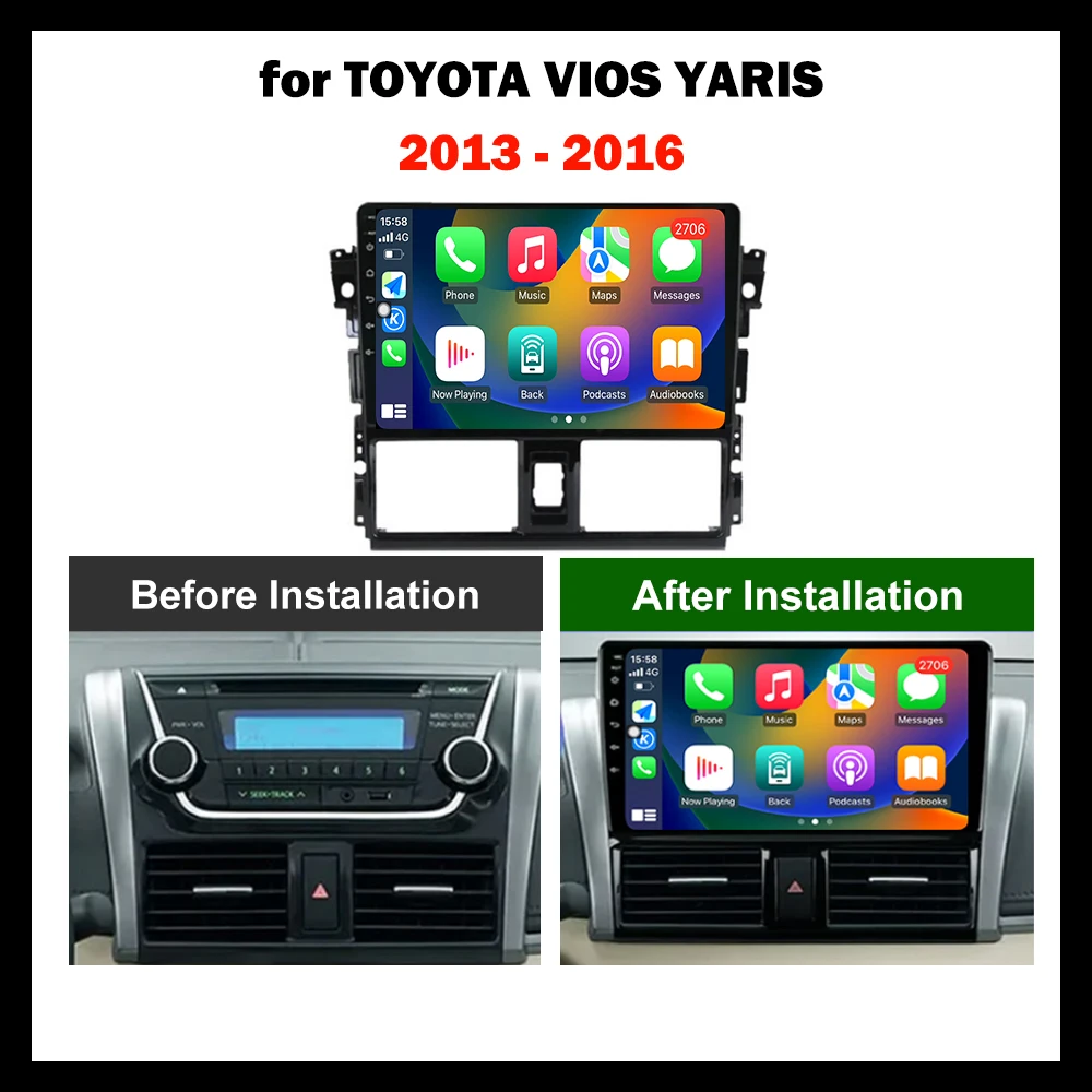 Автомобильный мультимедийный радиоплеер 10 дюймов для TOYOTA VIOS YARIS 2013- 2016 Android интеллектуальная система авто GPS 4G WiFi DSP стерео