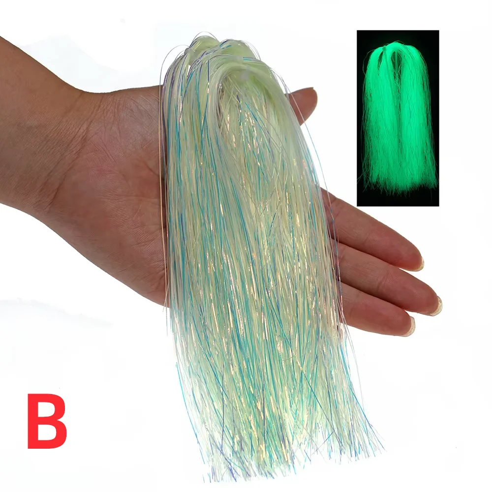 1pack/2packs Luminous Flashabou Tinsel Glow Synthetic Fiber Fly Tying Material for Assist Hook Jigs Lure Minnow Streamer Fly - view 5