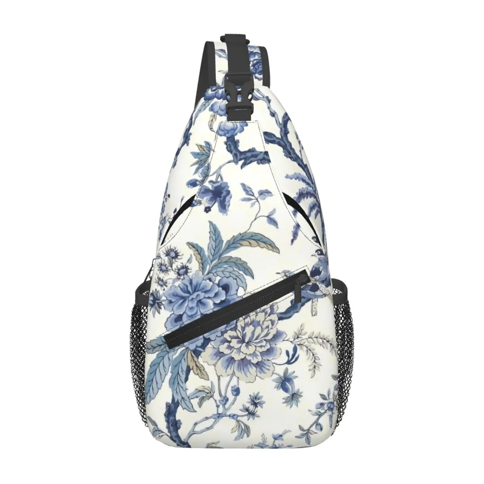 

Classic Porcelain Floral Oriental Style Blue White Flowers Birds Sling Backpack Men Shoulder Chest Bags for Traveling