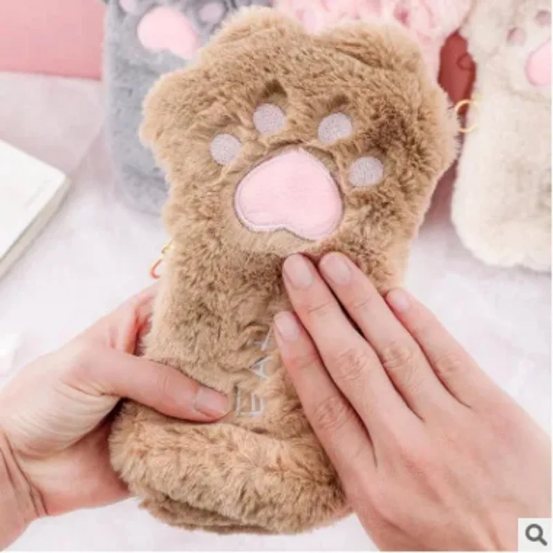 2024 Cute Cat Paw Pencil Bag Cute Stationery Holder Bag Large Capacity Pen Case Makeup Pouch Soft Plush Cosmetic Storage Case