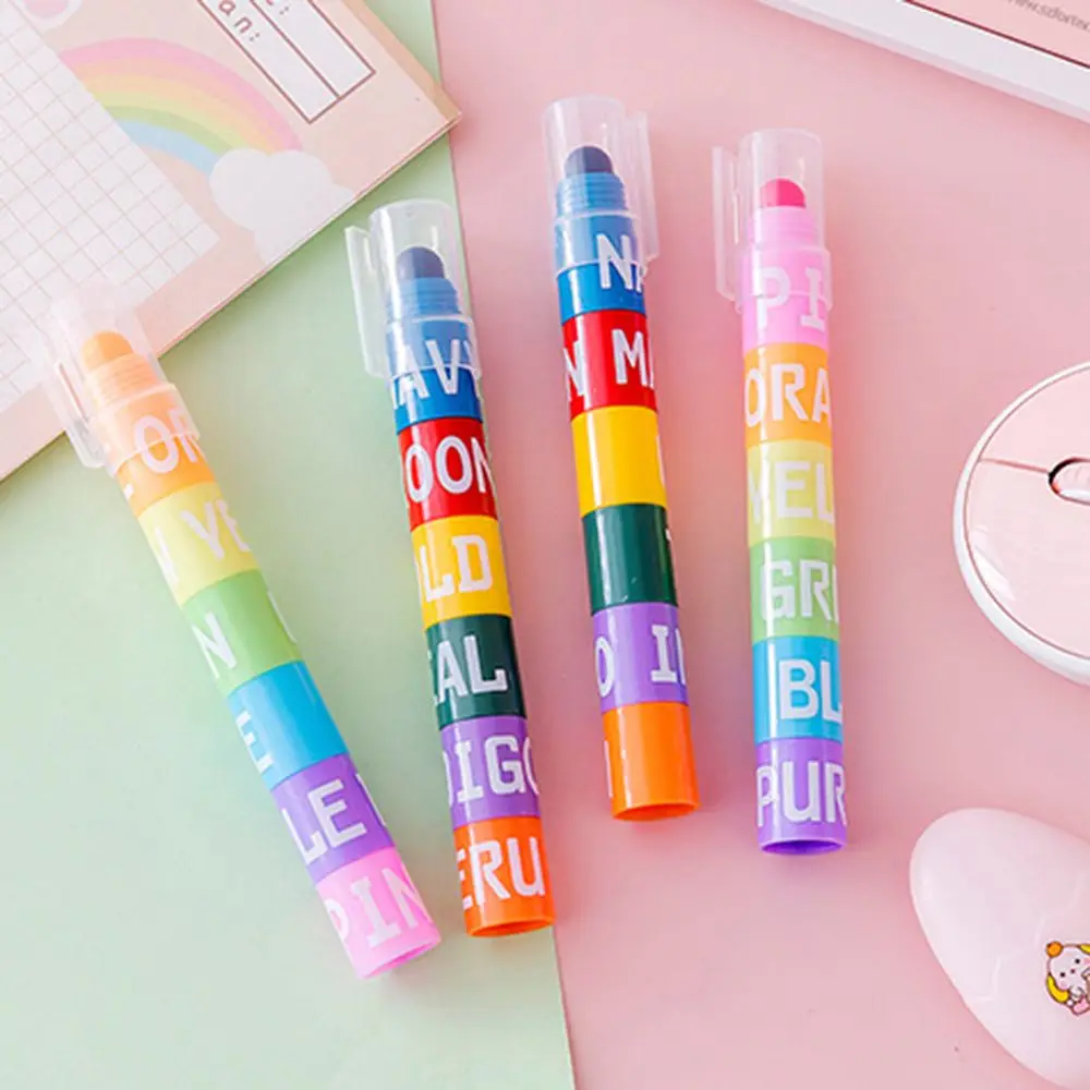 Funny 6in1 School Office Supplies Graffiti Crayon Colorful Solid Fluorescent Pen Highlighter Marker Pen Painting Pens Color pen