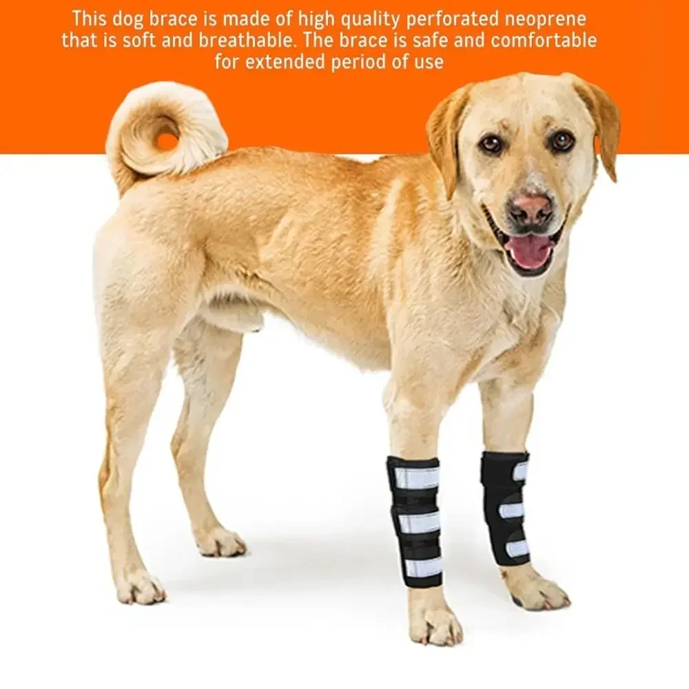 1PC Portable Metal Strips Dog Front Leg Brace Reflective Strips Non-Slip Knee Brace Breathable Adjustable Straps Joint Support