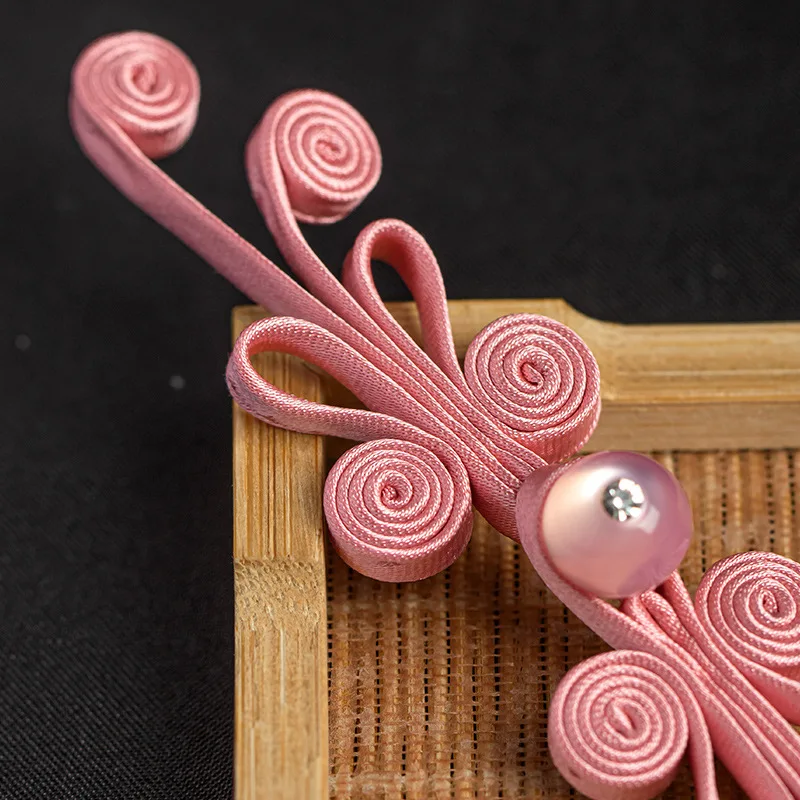 New Chinese Hanfu Plate Button Jade Bead Four Wel Butterfly Button Chinese Style Hand Woven Button Qipao Decorative