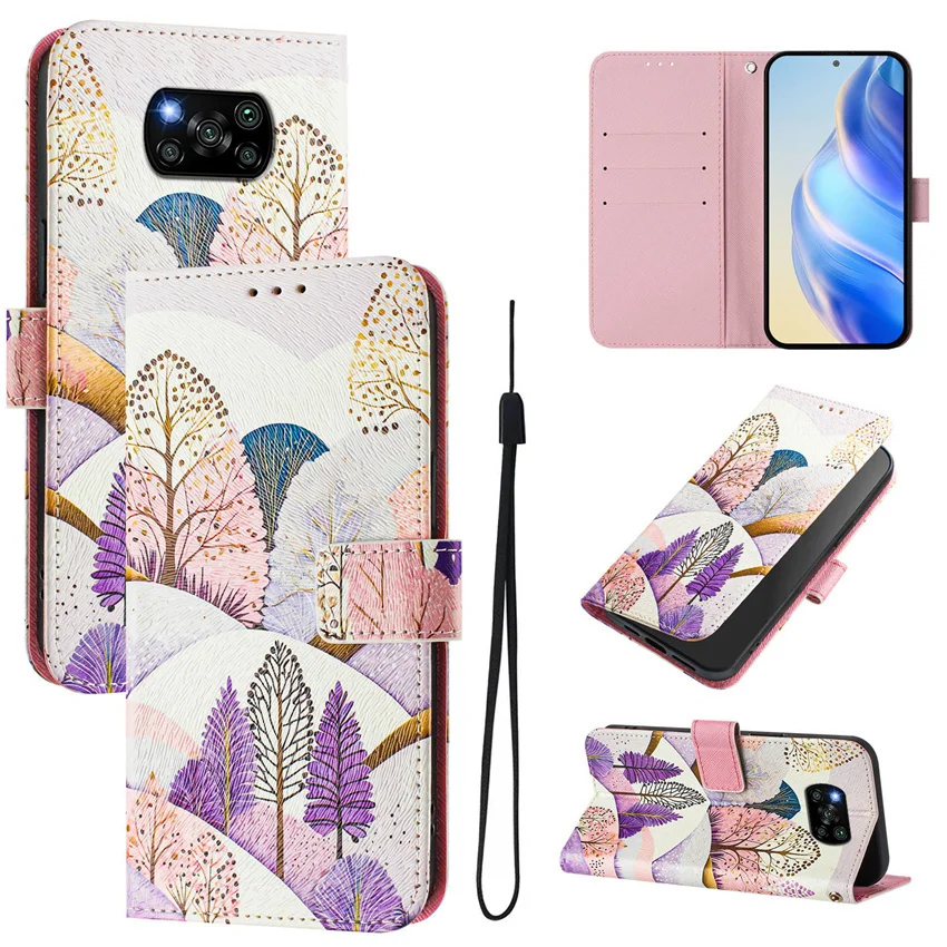 Flip Case Voor POCO X3 X4 X5 X6 Pro Neo GT NFC 4G 5G Leuke Kat Vlinder bloem Schilderij Portemonnee Kaart Stand Telefoon Boek Cover Capa