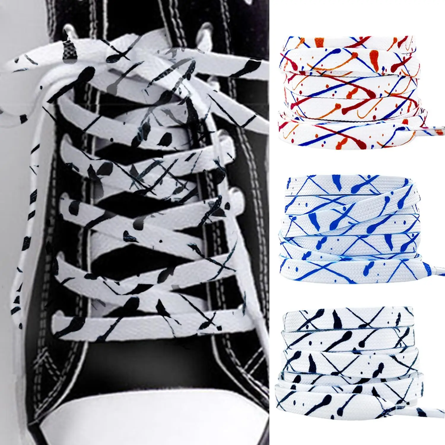 Personalized Splatter Flat Shoelaces Printing Speckle Shoe Lace For Sneaker White Black Ink Dots Shoestring Shoe Accessories