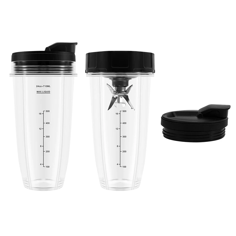 Hot Sale Blender Replacement Parts for Ninja, 2 24Oz Cups with To-Go Lids, 7 Fins Extractor Blade, for Nutri Ninja Auto IQ