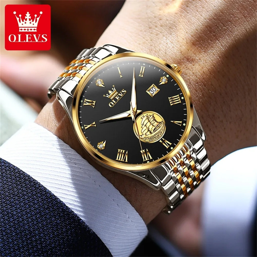 OLEVS-Reloj de pulsera para hombre, accesorio masculino de acero inoxidable, luminoso, resistente al agua, con fecha Original, automático, 6696