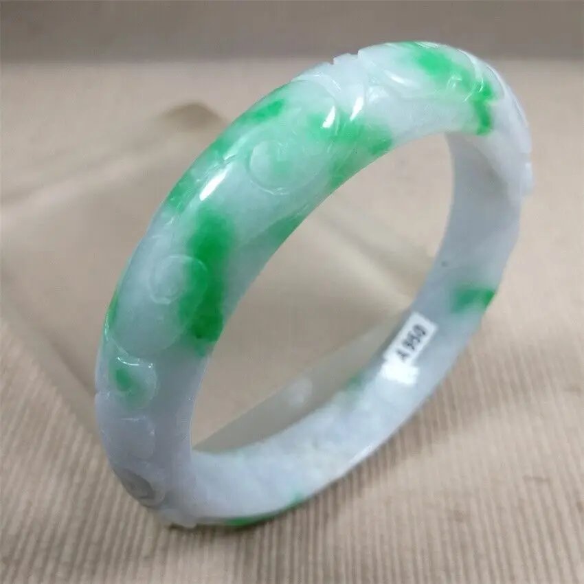 Bracelet en jadéite verte naturelle de Birmanie, émeraude carmise en œuvre, Ruyi diversifier, 58mm