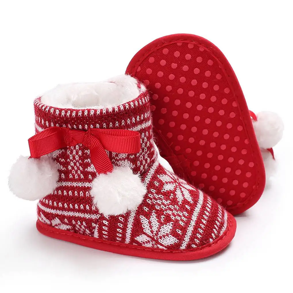 Bottes chaudes pour bébés filles et garçons, chaussures de premiers pas, boule de Pom Pom, bottes d'hiver à fleurs