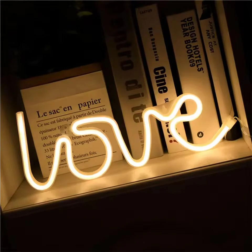 좋은 1pc 사랑 모양 LED 네온 불빛, USB 및 배터리 구동 참신 편지 네온 야간 조명, 파티, 바, 집, 침실, 방 벽