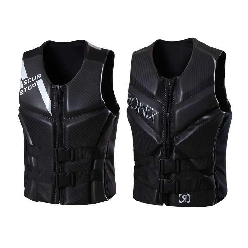 Adult Smooth‑Skin Neoprene Buoyancy Vest Unisex Front Zipper Dual Adjustable Straps for Wakeboarding Jet Ski Rafting Surfing