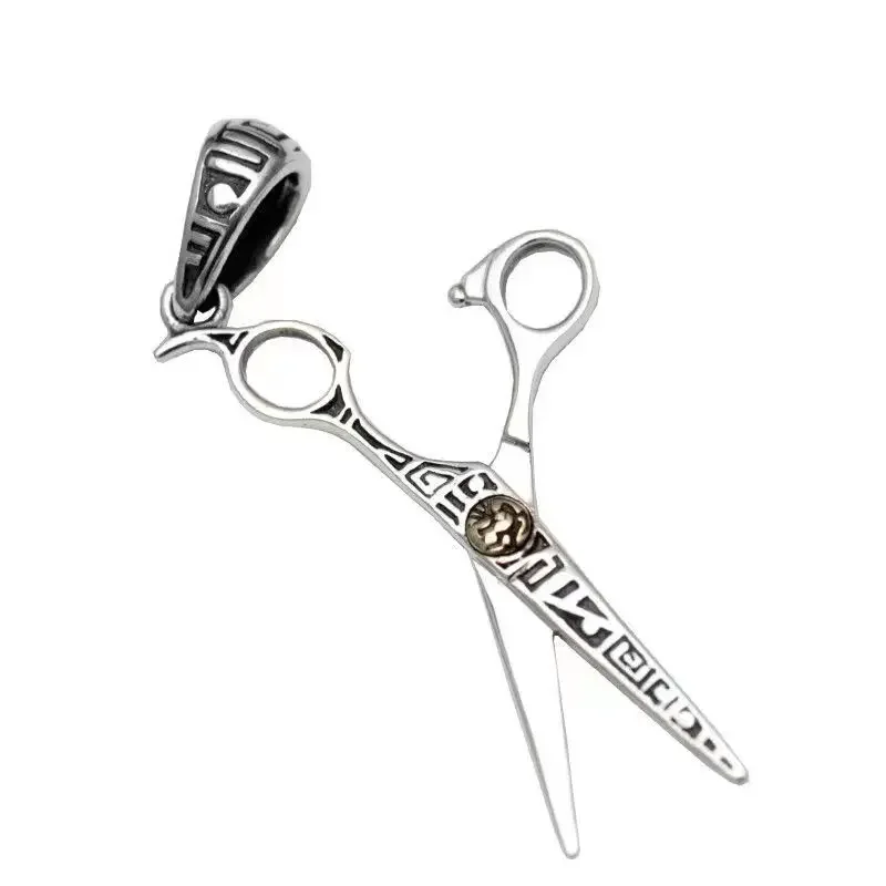 Creative Design Hair Stylist Scissors Pendant Retro Trend Totem Necklace Men and Women Cool Personality Trend Jewelry