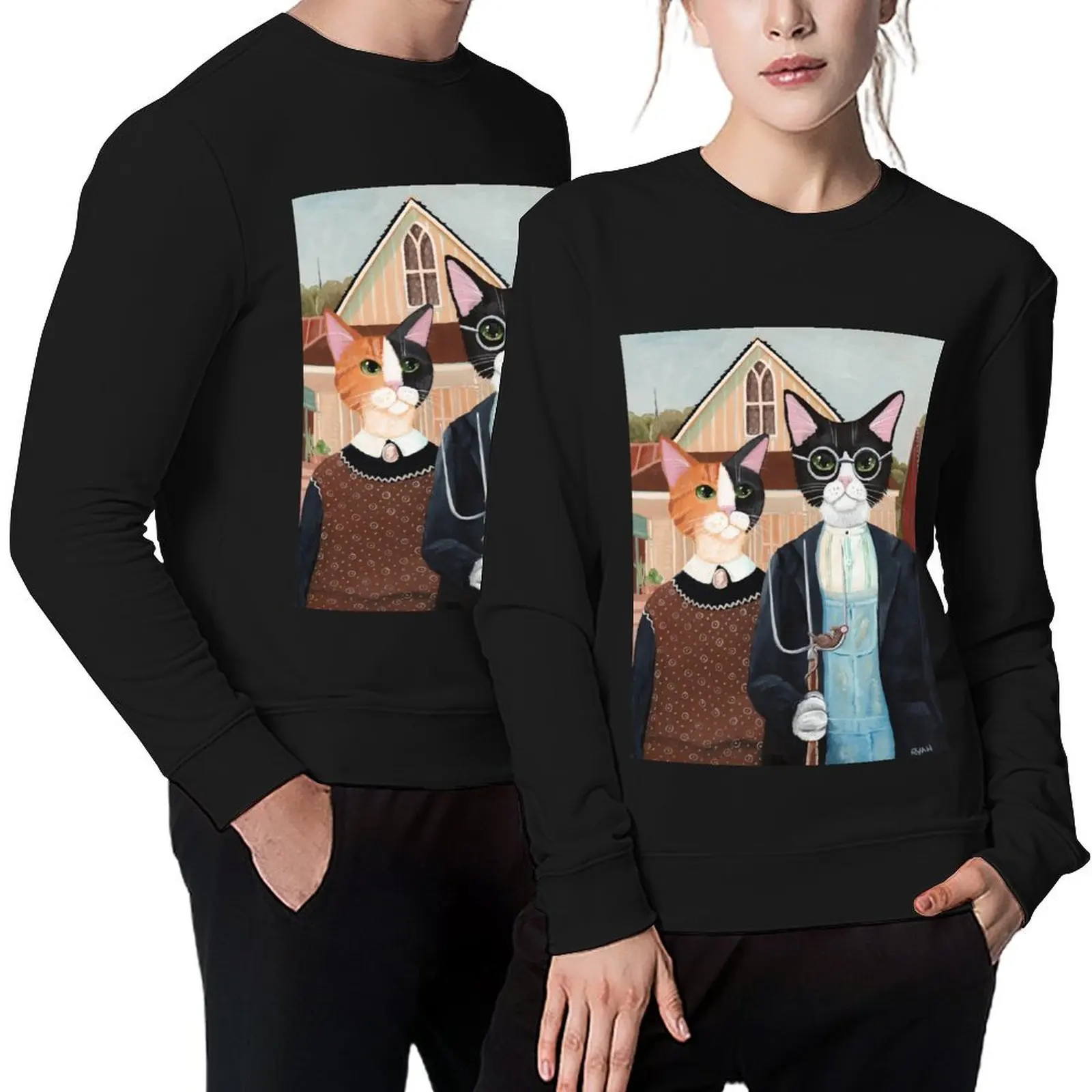

Ameowican Gothic Calico and Tuxedo Cat Pullover mens clothing korean autumn clothes men's autumn clothes tracksuits pullover