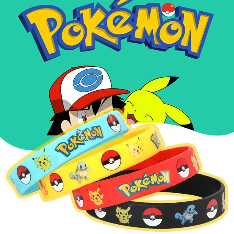 

1set Pokemon Anime Pikachu Silicone Bracelet Figures Pocket Elf Print Wristband Party Favors Jewelry for Kids Toy Birthday Gift