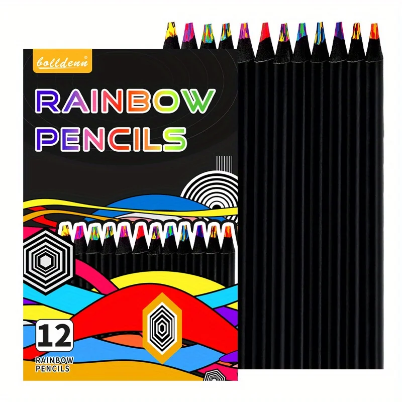 12 Pack Premium Rainbow Colored Pencils - Magic Gradient Multicolor Drawing Pencils Art Sketching Stationery - Smooth Writing