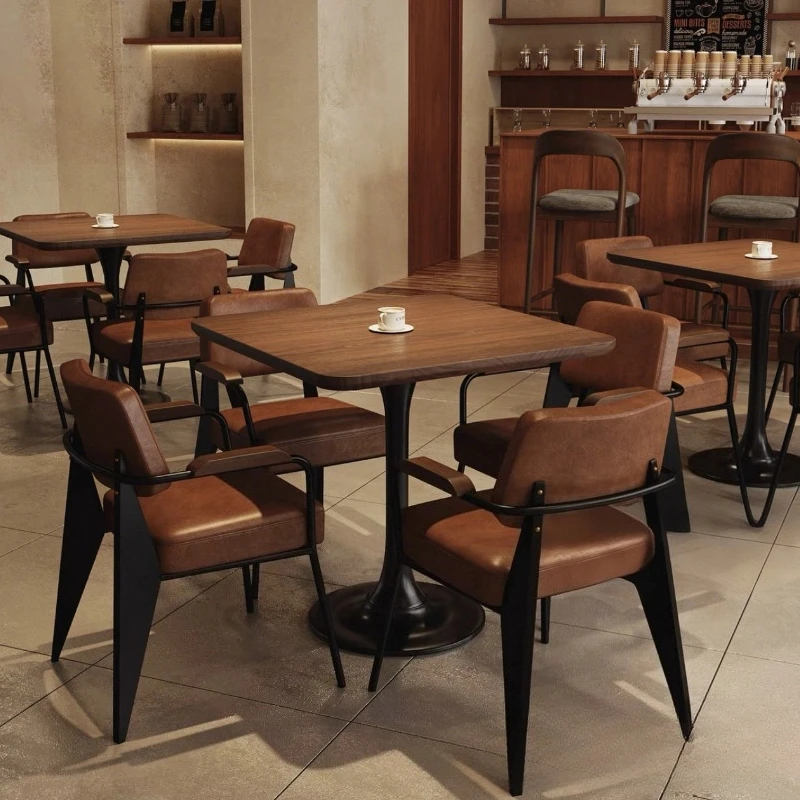 

Solid wood dining table French medieval table and chairs Catering commercial Western restaurant Cafe dessert walnut small table