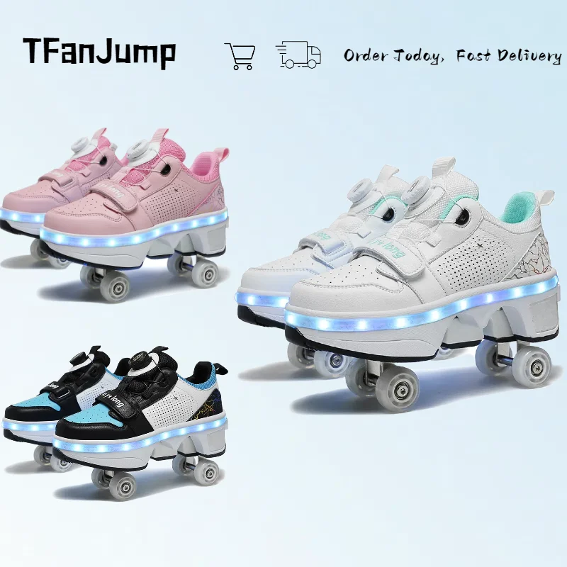 

Deformation Roller Skates Shoes Double Row 4-Wheel Skates Roller Shoes with Wheels Dual-Purpose Roller Sneakers Skateboard Shoes