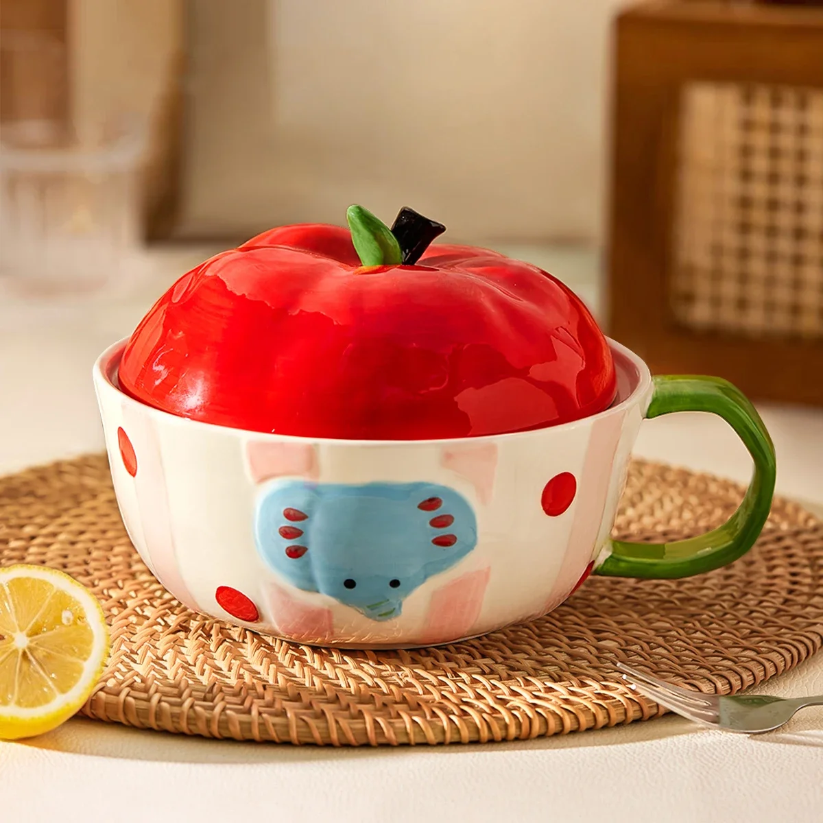 Creative Cartoon Noodle Bowls Durable Ceramic Underglaze Deep Soup Bowl With Lid Household Kitchen Ramen Serving Dinnerware