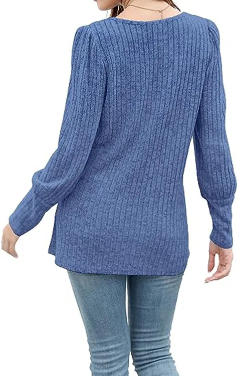 Shirt for Women 2023 Autumn and Winter Fashion New Button Square Neck Long Sleeve Top Solid Color Casual T-Shirt