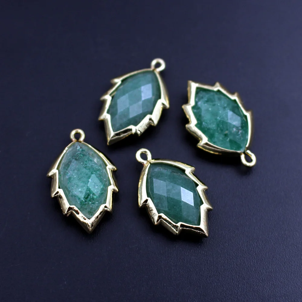 10 個ファセットリーフシェイプ天然水晶ラブラドライトストーンチャーム DIY 女性レディパーティードロップイヤリングブレスレットチェーンネックレス