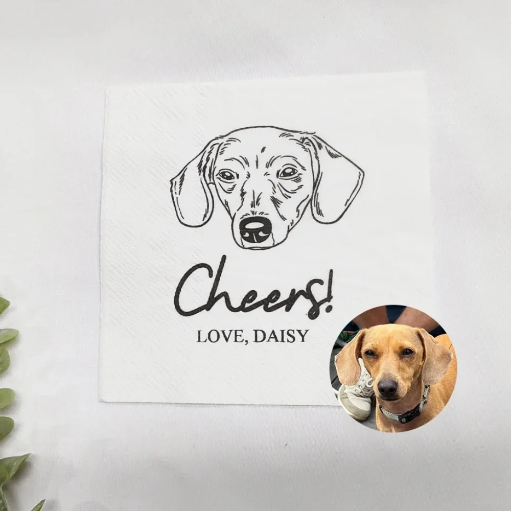 50 pcs Custom Illustrated Dog Wedding Napkins,Pet Cocktail Napkins,Pet Wedding Napkins,Dog Cocktail Napkins,Pet Dog Napkins