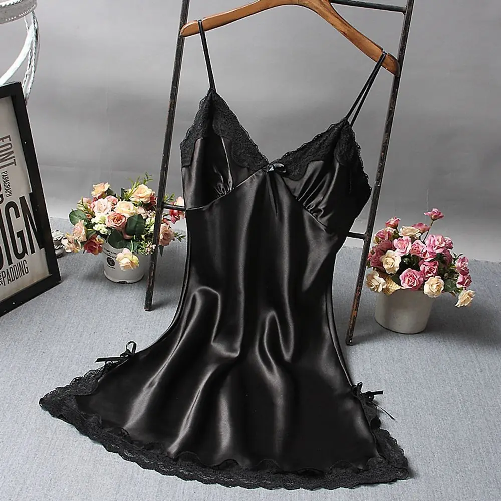 

Lingerie Sexy Silk Satin V-neck Summer for Women Nightwear Skirt Sleepwear Nightdress