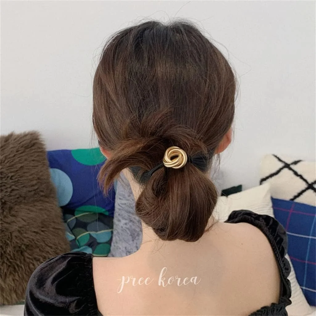 Punk Brushed Metal Hair Rope Graceful Alloy Geometric Hollow Out Ponytail Holder Rubber Band Hair Accessories