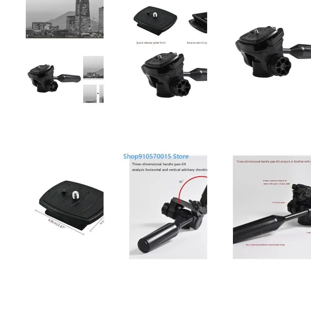 B95C Tripod Pan for Head, 360° Rotation 90° Tilt 3-Dimensional Tripod for Head Mount with 3/8 Inch Thread 1/4 Inch Screw for