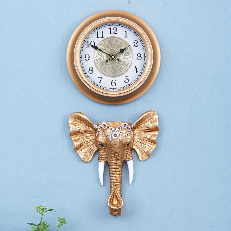 Vintage creative living room silent wall clock elephant retro European wall watch bedroom quartz clock decorative clock