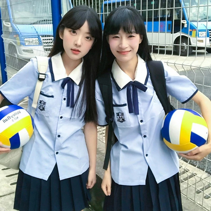 

Chinese Taiwan Jk Uniform Set for Girls High School Clothes Student Blue Sailor Seifuku Woman Uniform Shirt Navy Pleated Skirts