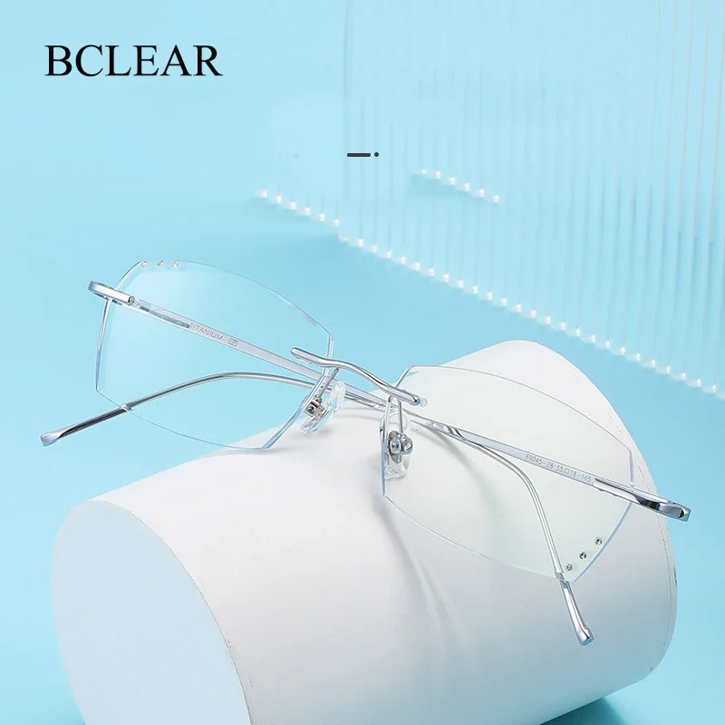 

BCLEAR Titanium Glasses Frame Men Women Brand Design Rimless Square Eyeglasses Frameless Korea Ultralight Fashion Eyewear