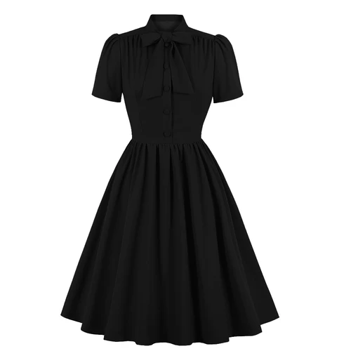 Imagen 2 del producto SISHION Tie Neck Button Up 50S Pinup batas plisado Swing vestido Vintage verano azul elegante Retro señoras vestidos de mujer SD0081