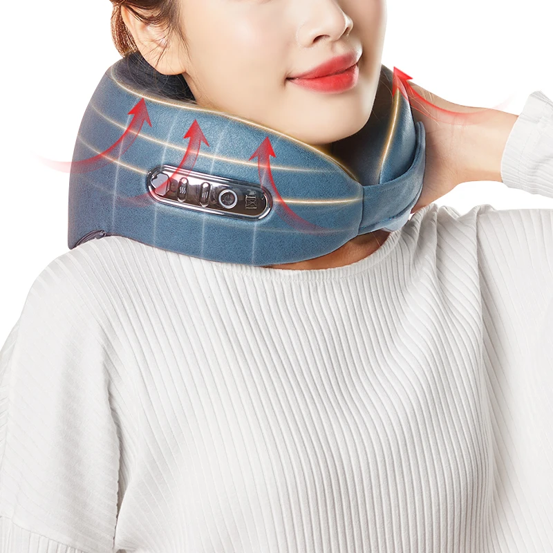 Wireless U Shape Neck Massage Pillow, Shiatsu Kneading, Memory Foam, Body Vibrating, Travel Spa, Business Use