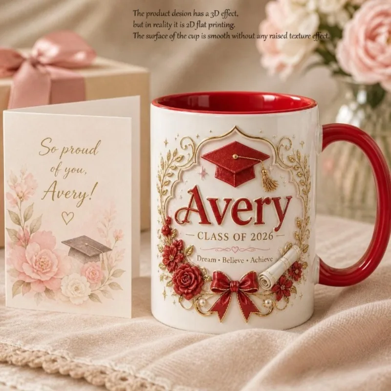 Custom 1pc 11oz Personalized Name 2026 Graduation Forest Floral Theme Mug 2D Printed Green Gold Bachelor Cap Bow Green Handle Gr