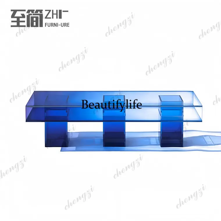 Transparent acrylic bench, gradient blue shoe changing table, rectangular TV cabinet, entryway table