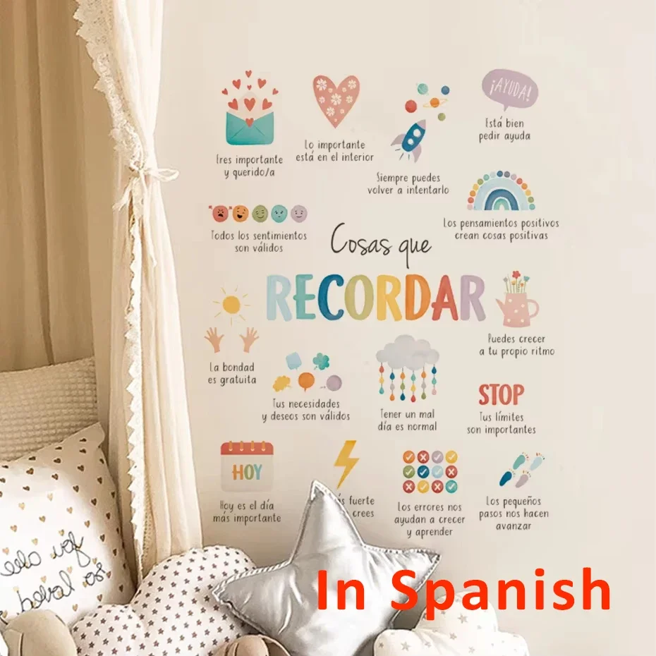 Spanish English Bilingual Wall Decal for Childrens Spaces Featuring Calming Animal Cartoon Design Ideal for Nursery Playroom or