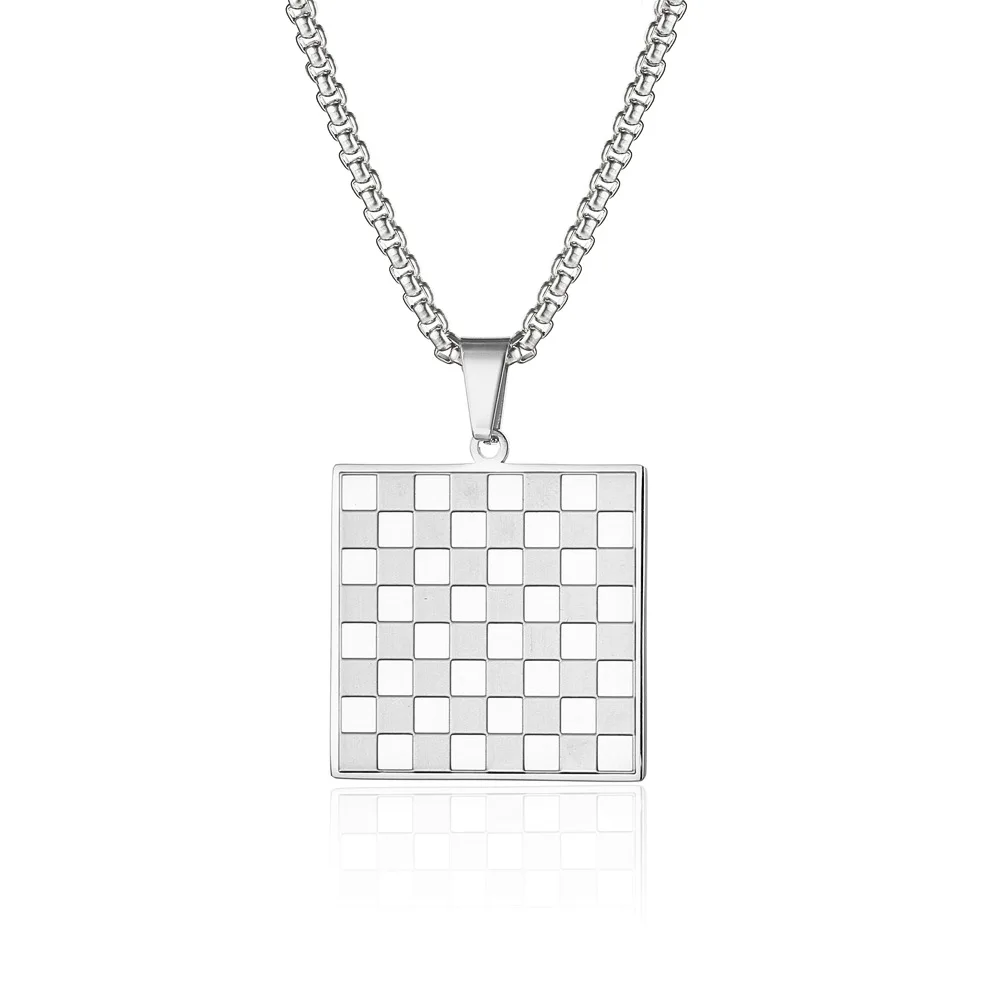 S925 Silver International Chess Square Fashion Minimalist Pendant Necklace Jewelry Gift For Men