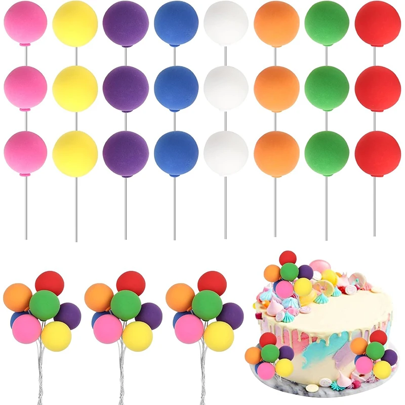 1/2/3Pcs/set Mini Balloon Cake Toppers Colorful Rainbow Cake Topper Round Clay Balls Cupcake Toppers for Rainbow Birthday