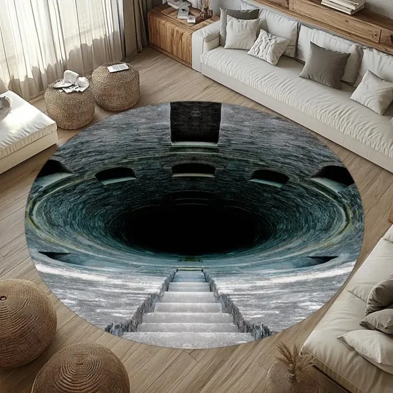 VIKAMA Non-slip 3D Optical Illusion Round Rug Soft Neutral for Living Room Bedroom Decor