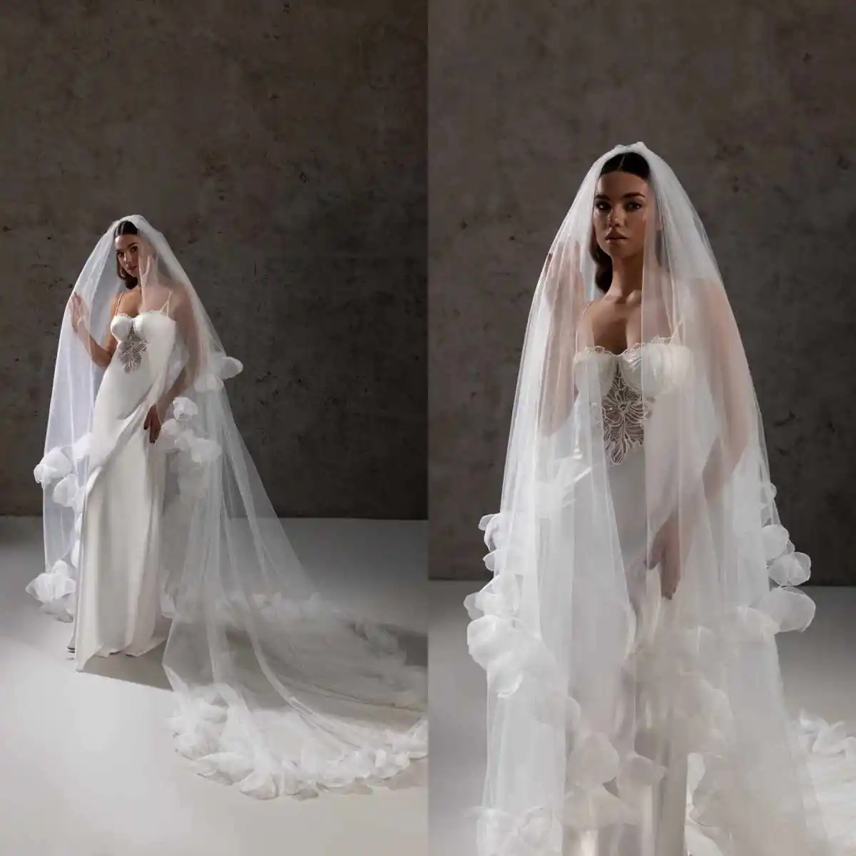 Princess Wedding Veil 3D Appliques Two Layer Long Cathedral Length Bridal Veils Applique Edge Wedding Accessories Custom Made