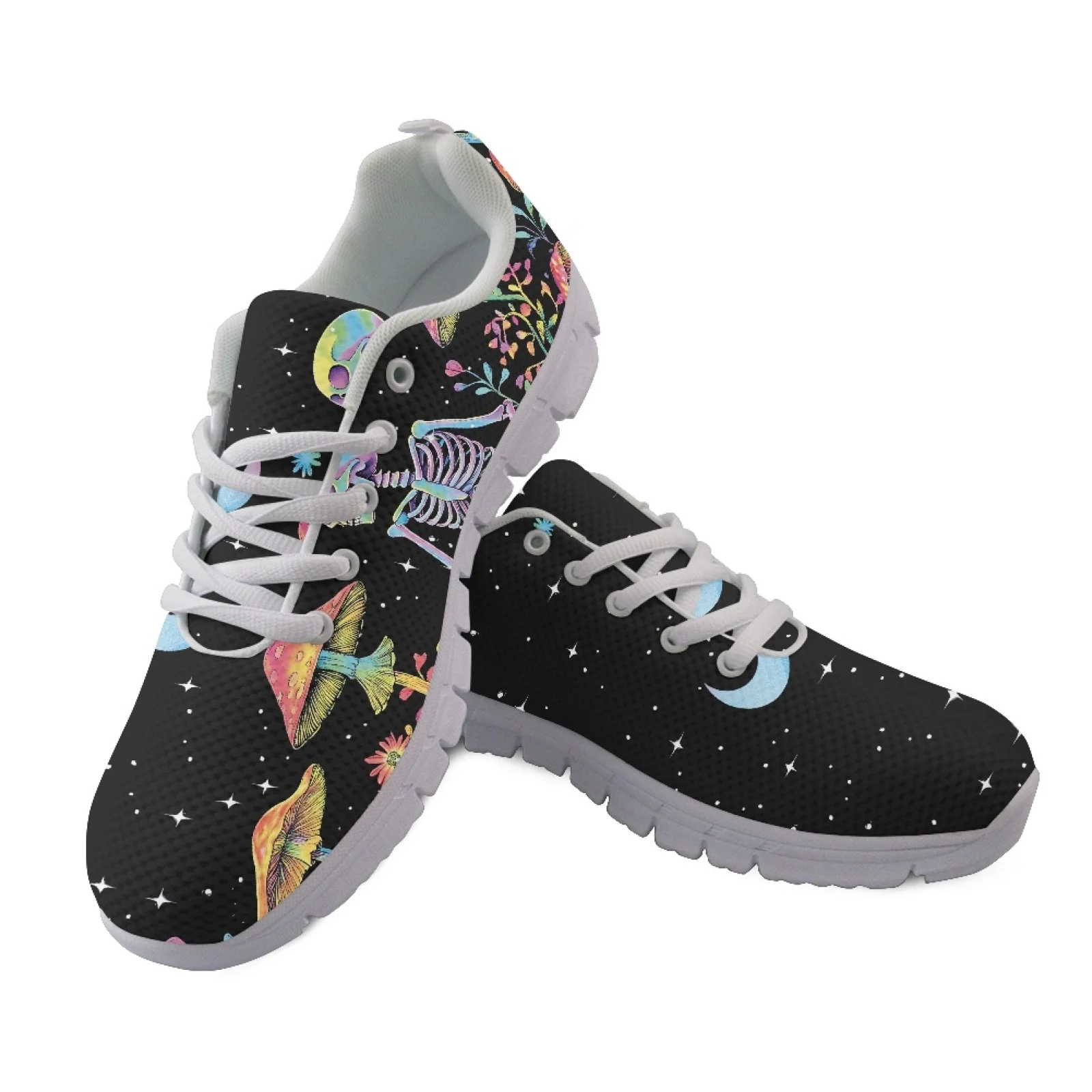 Coloranimal Dinosaur Skeleton Art Sports Shoe Running Sneakers for Women Lace Up Sports Tennis Shoes