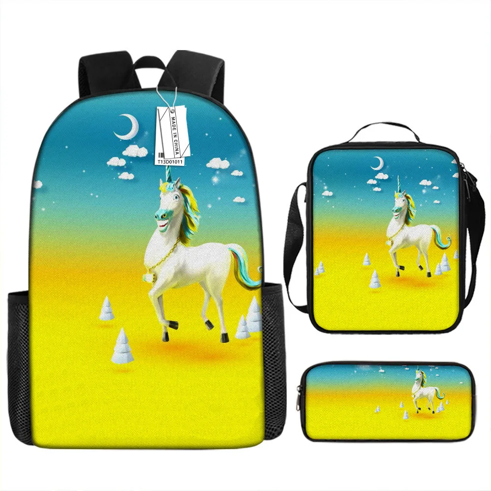 Classic Popular Novelty unicorn 3D Printed 3pcs/Set Student School Bags Laptop Daypack Backpack Crossbody Lunch bag Pencil Case