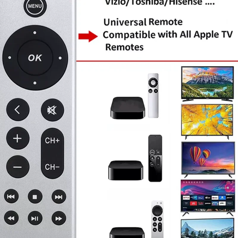 Universal Replacement Remote Fit For Apple TV Remote Control 4K/ HD A2169 A1842 A1625 A1427 Without Voice
