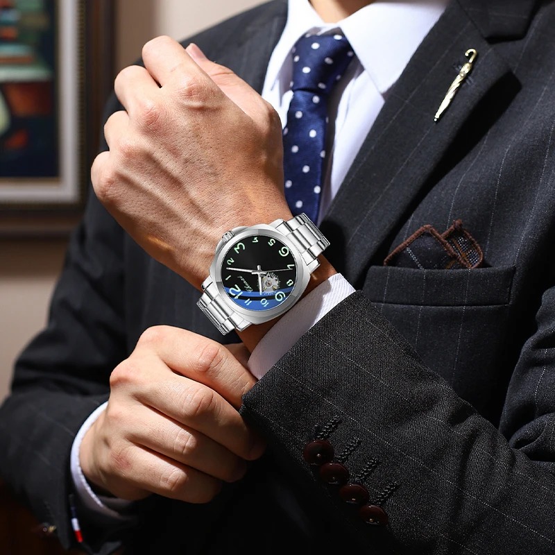 

CHENXI элитные полностью автоматические мужские механические часы с ночным светом, водонепроницаемый календарь, мужские часы с ремешком из нержавеющей стали