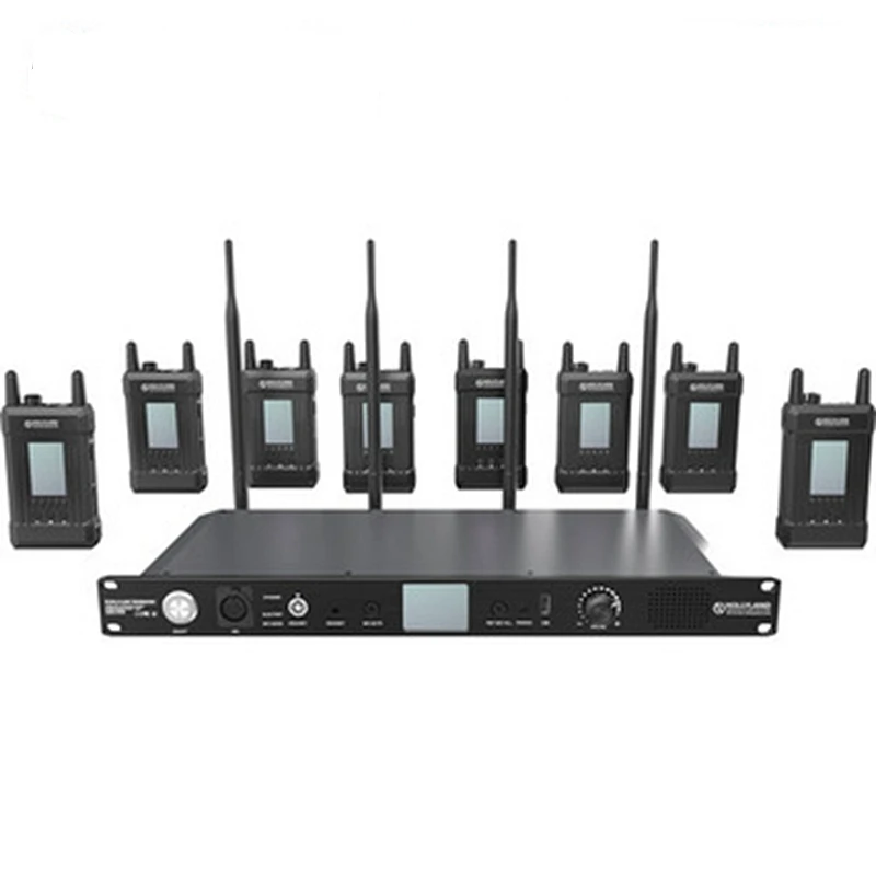 Wireless Transmission Communication 8 Beltpacks Headsets Full-Duplex Intercom System