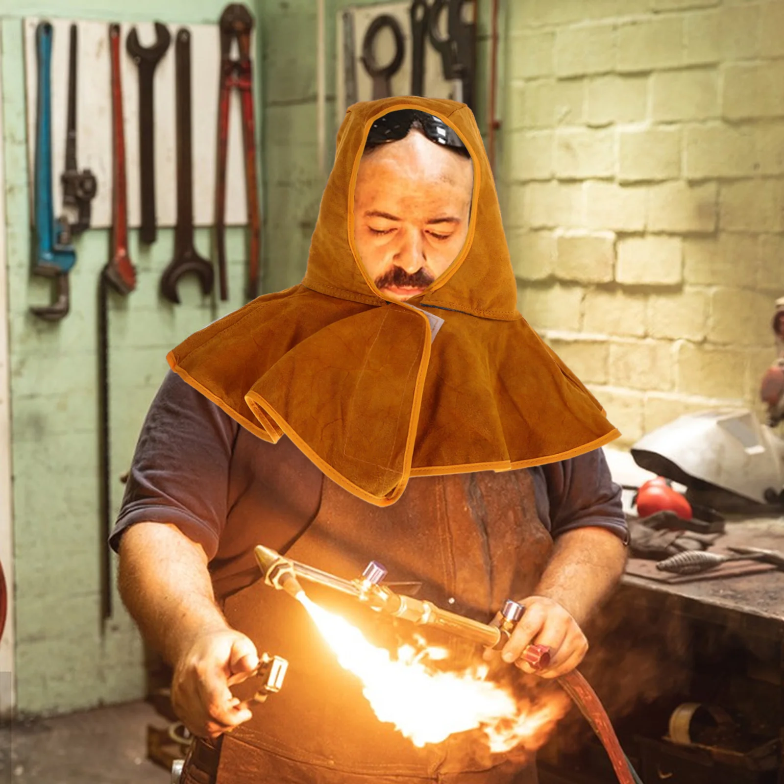 

Welding Hood Pure Protective Hat Flame Retardant Cowhide Cap Adjustable Design Durability Comfort Neck Drape Welding